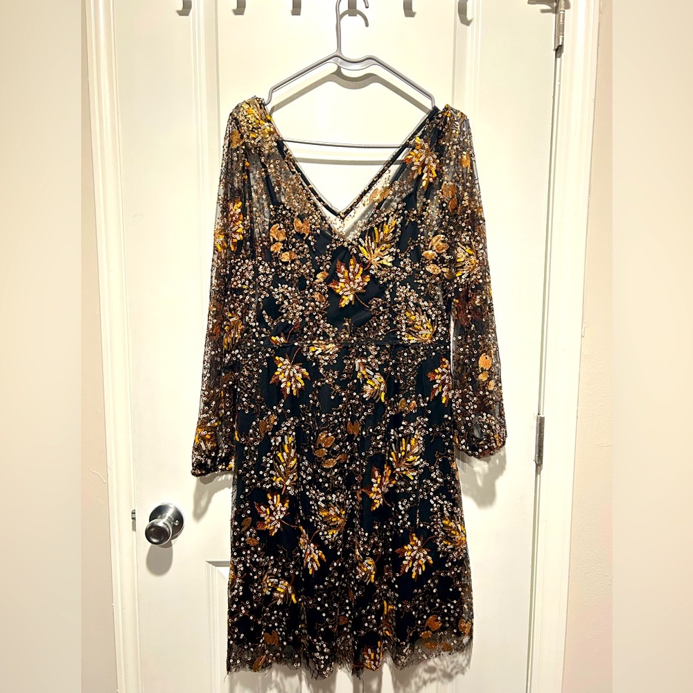 Maggy London Floral Sequin A-Line Dress Sz 12 - Picture 3 of 7